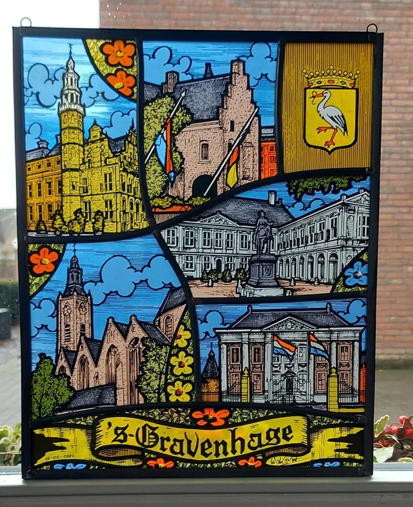 Prachtige! glas in lood raamhanger 'S Gravenhage, Antiek en Kunst, Kunst | Schilderijen | Modern, Ophalen of Verzenden