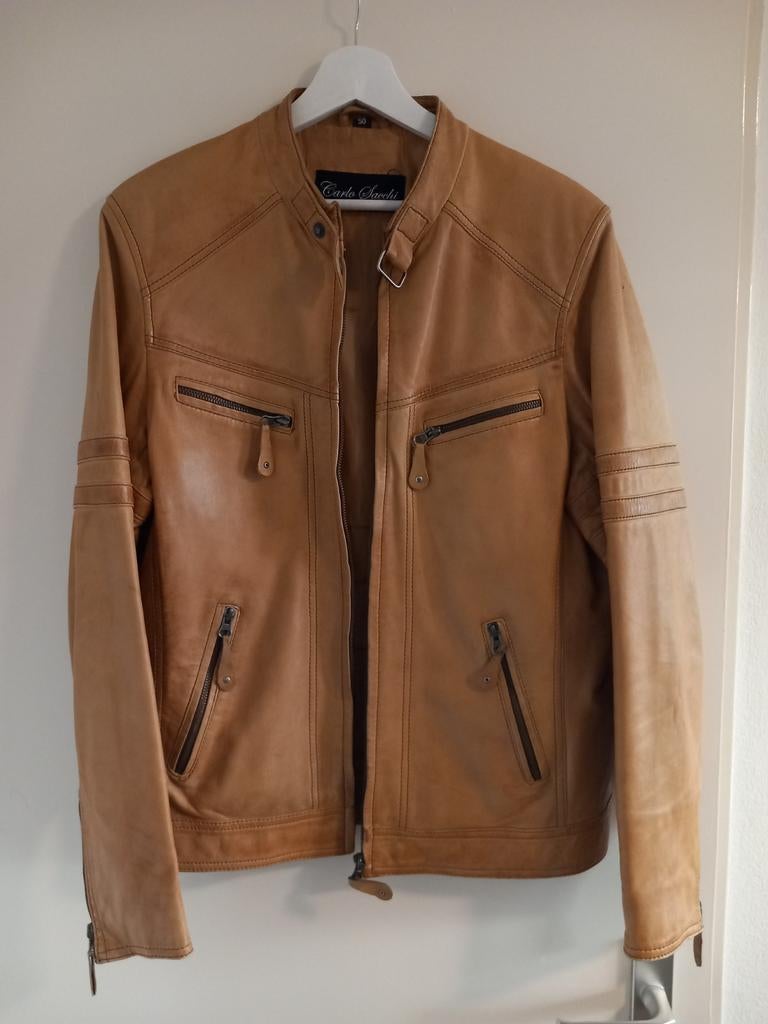 Carlo Sacchi Leren Jas Maat M, Carlo Sacchi, Bruin, Maat 48/50 (M), Ophalen of Verzenden