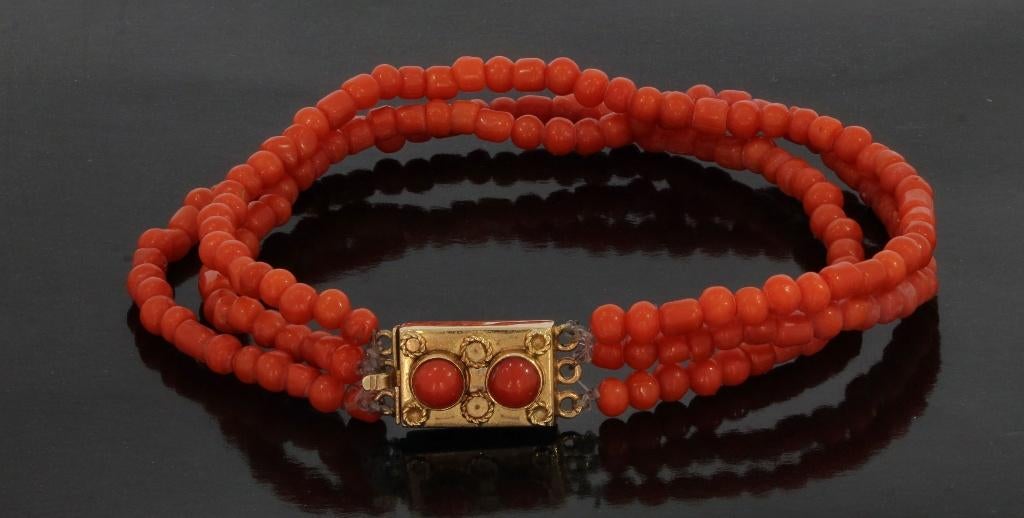 Bloedkoraal antieke armband fraai 14k slot goud dames retro, Sieraden, Tassen en Uiterlijk, Antieke sieraden, Armband, Goud, Met edelsteen
