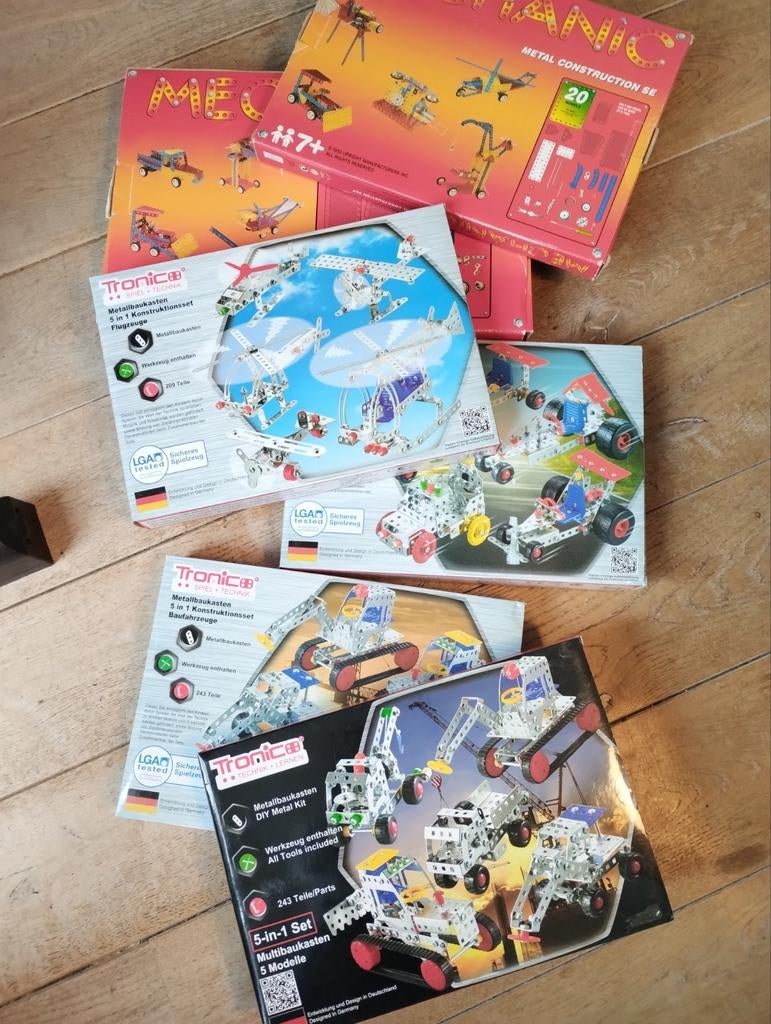 Zes metalen bouwdozen met handleidingen., Ophalen, Bouwen