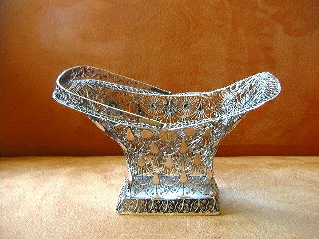 Filigrein zilveren mand, hengselmand, soezenmand, broodmand, Verzenden, Zilver
