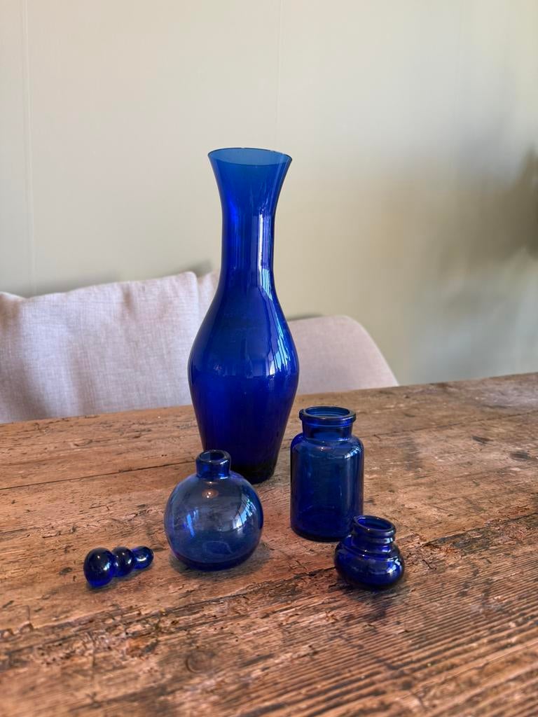 Vintage kobalt blauwe vaasjes, Ophalen of Verzenden
