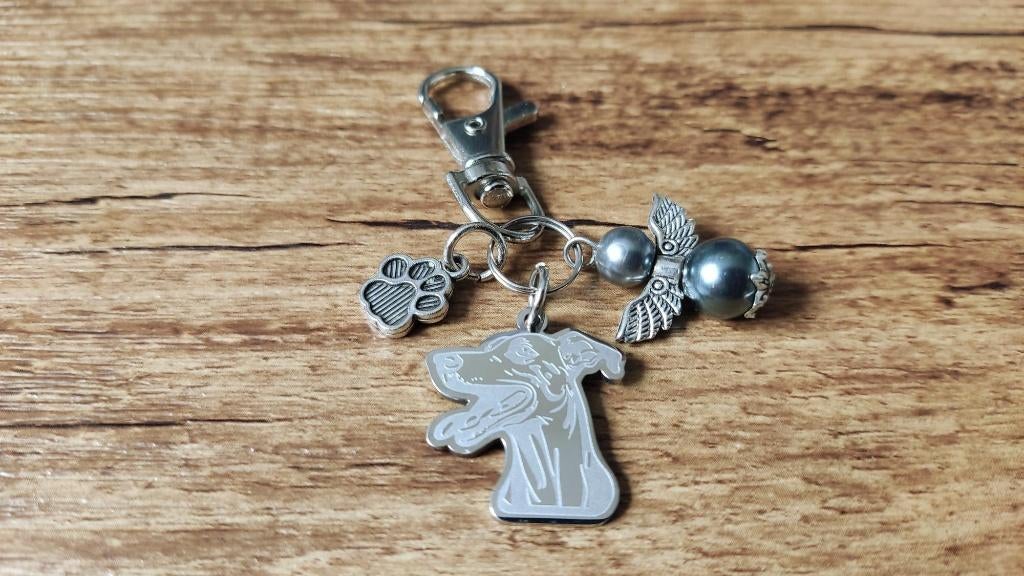 Sleutelhanger Whippet Greyhound RVS met beschermengeltje, Verzenden, Nieuw, Dier of Natuur