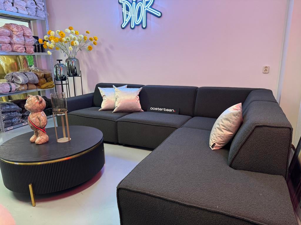 ACTIE Luxe Boucle Teddy Elementen Hoekbank 300x230cm Zwart, Huis en Inrichting, Banken | Bankstellen, 250 tot 300 cm, Info@oosterbaanwonen.nl