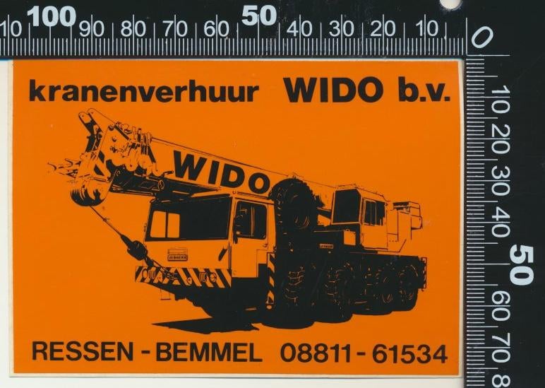 Sticker: Wido Kraanverhuur - Ressen - Bemmel (3), Ophalen of Verzenden, Zo goed als nieuw, Bedrijf of Vereniging