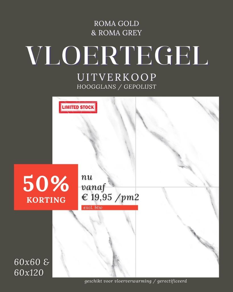 VLOERTEGELS 60x60 / 60x120 CM HOOGGLANS l €19,95 pm2, 60 cm of meer, Nieuw, Ophalen of Verzenden, 10 m² of meer
