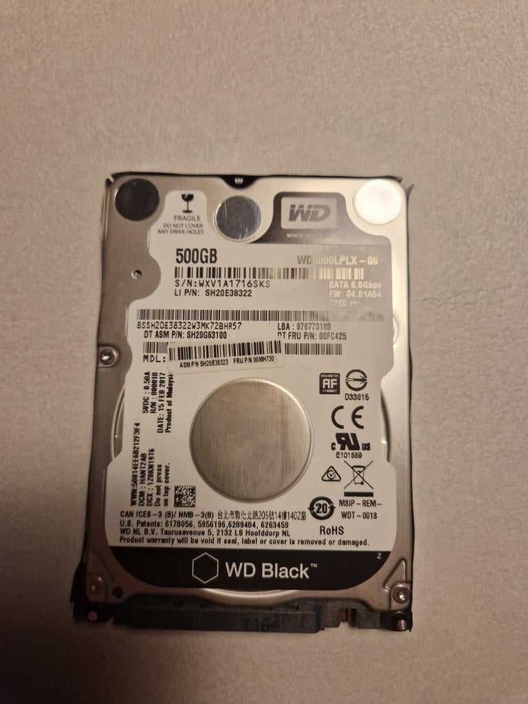 WD Black 500GB HDD schijf, Computers en Software, Harde schijven, Intern, Ophalen of Verzenden, Zo goed als nieuw, 500GB