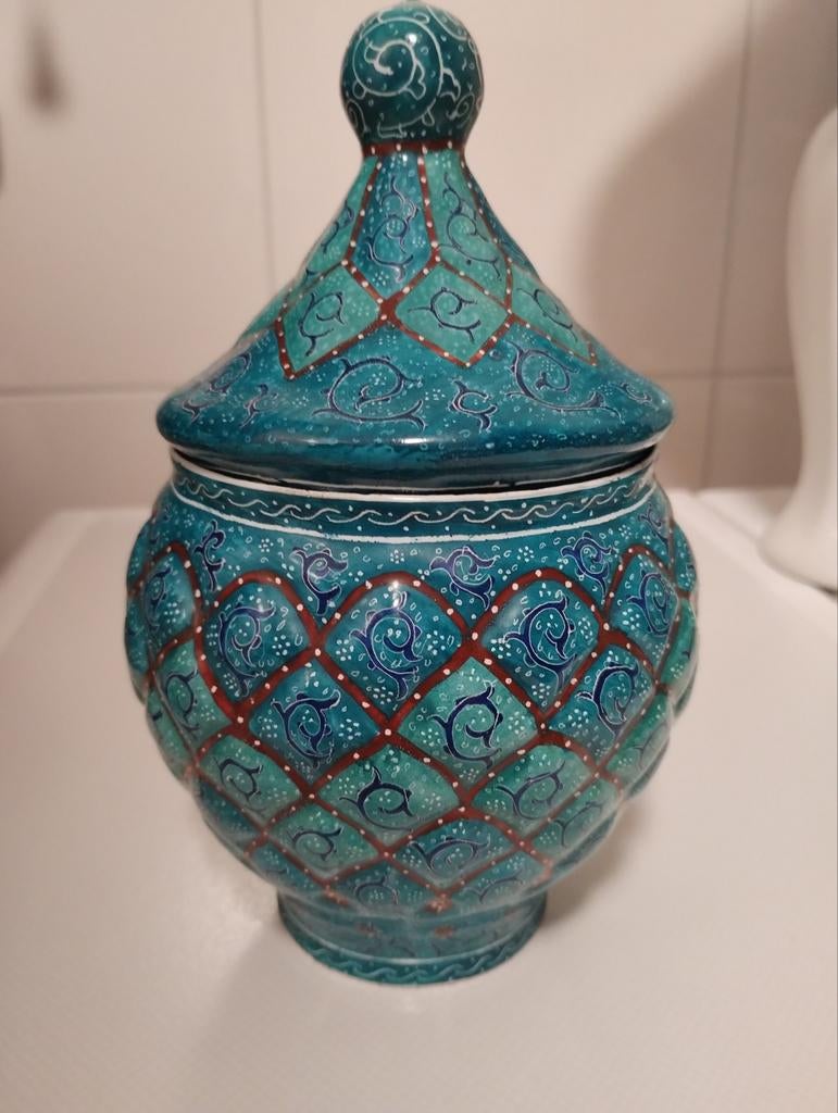 Minakari enamel emaille voorraad pot met deksel, Antiek en Kunst, Antiek | Emaille, Ophalen of Verzenden