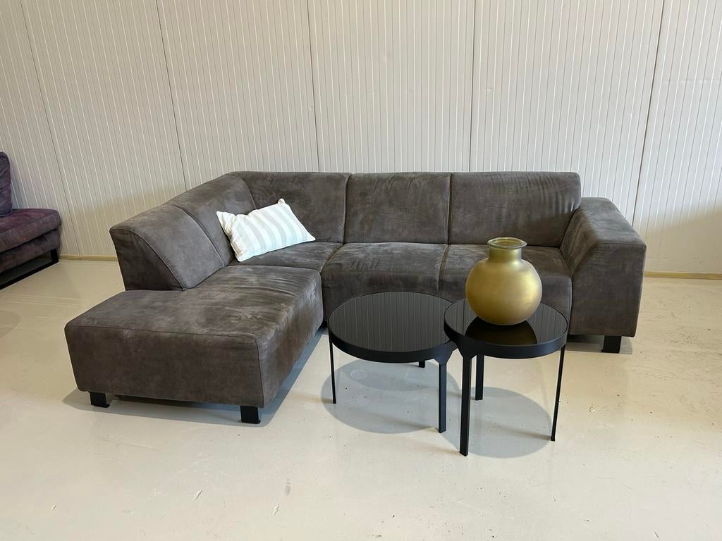 Prachtige antraciete/donkergroene microleder hoekbank, 250 tot 300 cm, ., Hoekbank, Ophalen of Verzenden