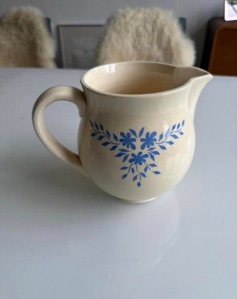 Vintage Steingut Colory VEB kan - Crème met blauwe bloemen, Ophalen of Verzenden