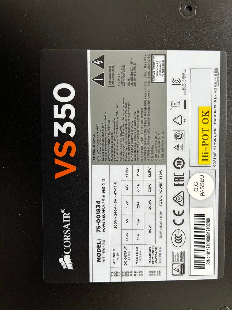 Corsair VS350 350watt voeding atx, Ophalen, Gebruikt