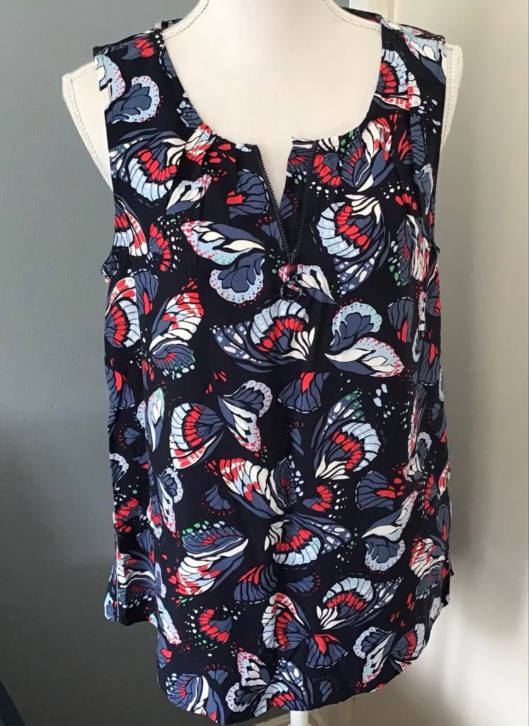 Mouwloze top met vlinderprint - Maat M, Maat 38/40 (M), Blauw, Ophalen of Verzenden, Zo goed als nieuw