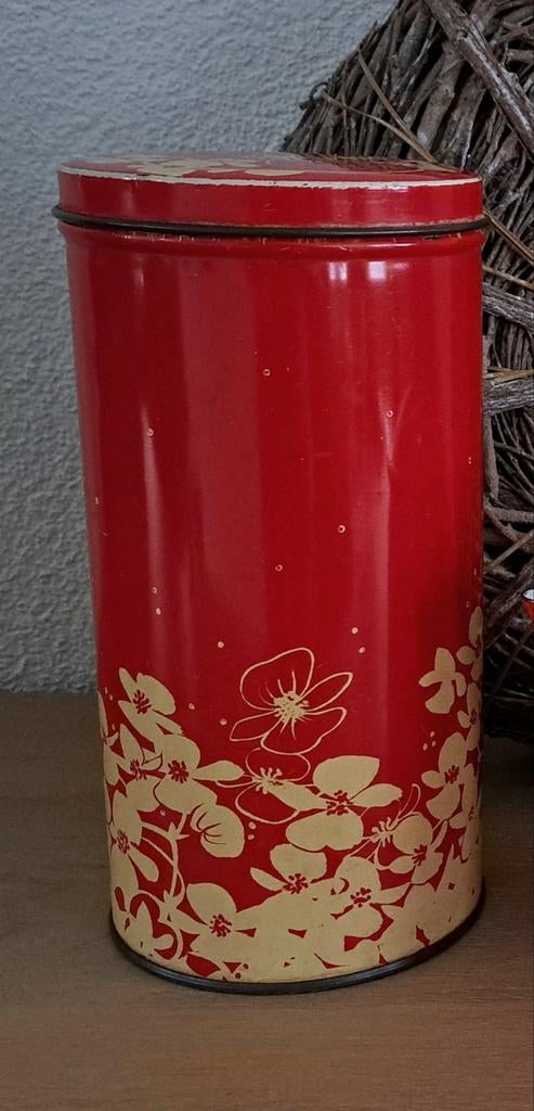 Vintage retrostijl rode beschuitbus merk Hooimeijer, Ophalen of Verzenden, Gebruikt, Beschuit, Overige merken