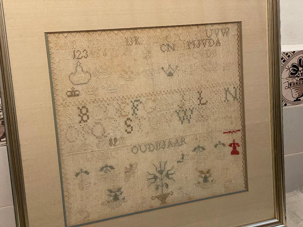 antieke merklap stoplap letterlap volkskunst leftijd 11 jaar, Ophalen of Verzenden