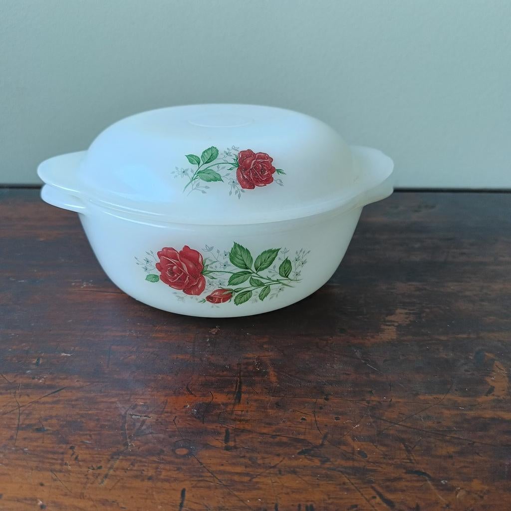 Vintage Arcopal France schaaltje met Rozen decoratie, Ophalen of Verzenden