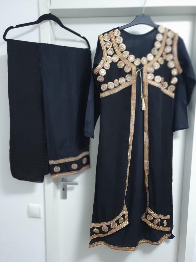 Nieuw Indiaas/Afghaans 3-delig pak, zwart met goud, Maat M, Maat 38/40 (M), Overige typen, Zwart, Nieuw