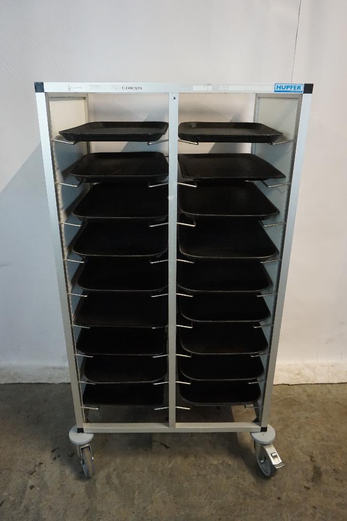 Hupfer dubbele regaalwagen dienbladenkar met dienbladen, Ophalen, Gebruikt, Wit