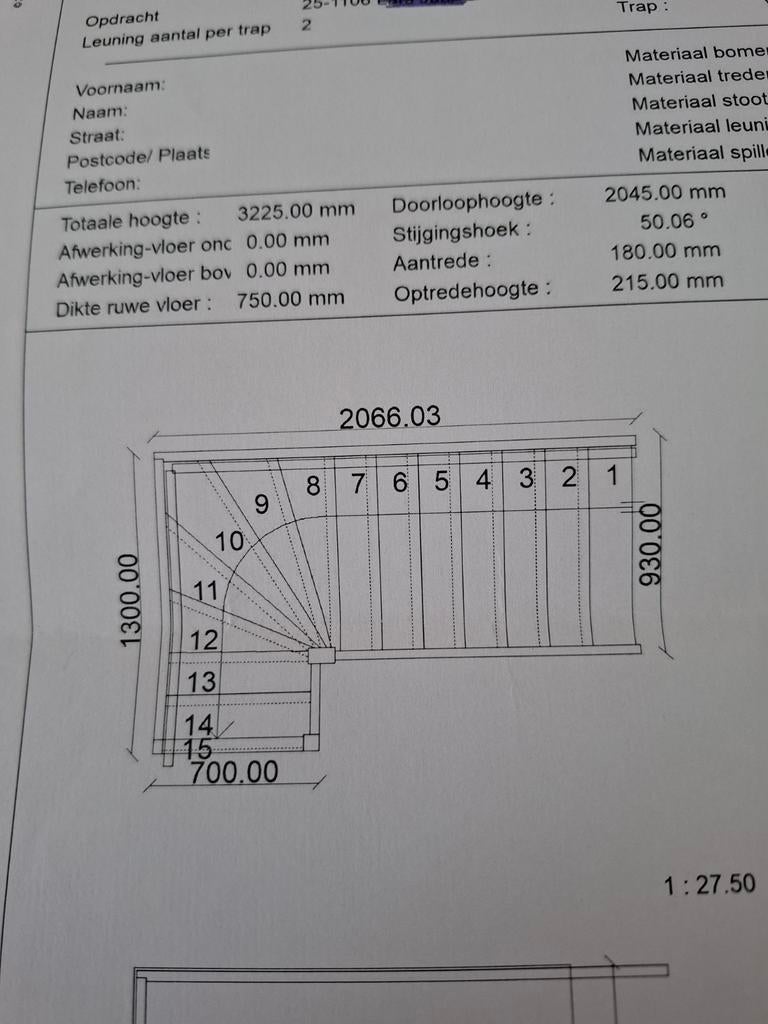 Nieuwe houten verdiepingstrap met kwartslag, Doe-het-zelf en Verbouw, Ophalen of Verzenden, Nieuw, Trap, 4 meter of meer