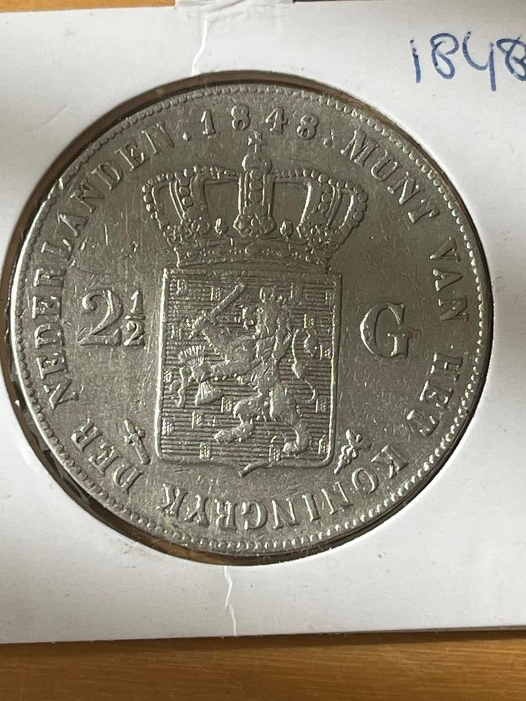 Mooie Munt Nederland 2½ gulden 1848 Willem II, Postzegels en Munten, Munten | Nederland, Zilver, Ophalen of Verzenden, Losse munt