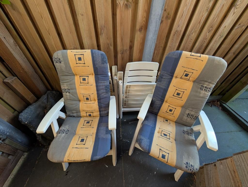 Hartman tuinstoelen (4 stuks) met kussens, Tuin en Terras, Tuinstoelen, Ophalen, Gebruikt, Kunststof, Verstelbaar