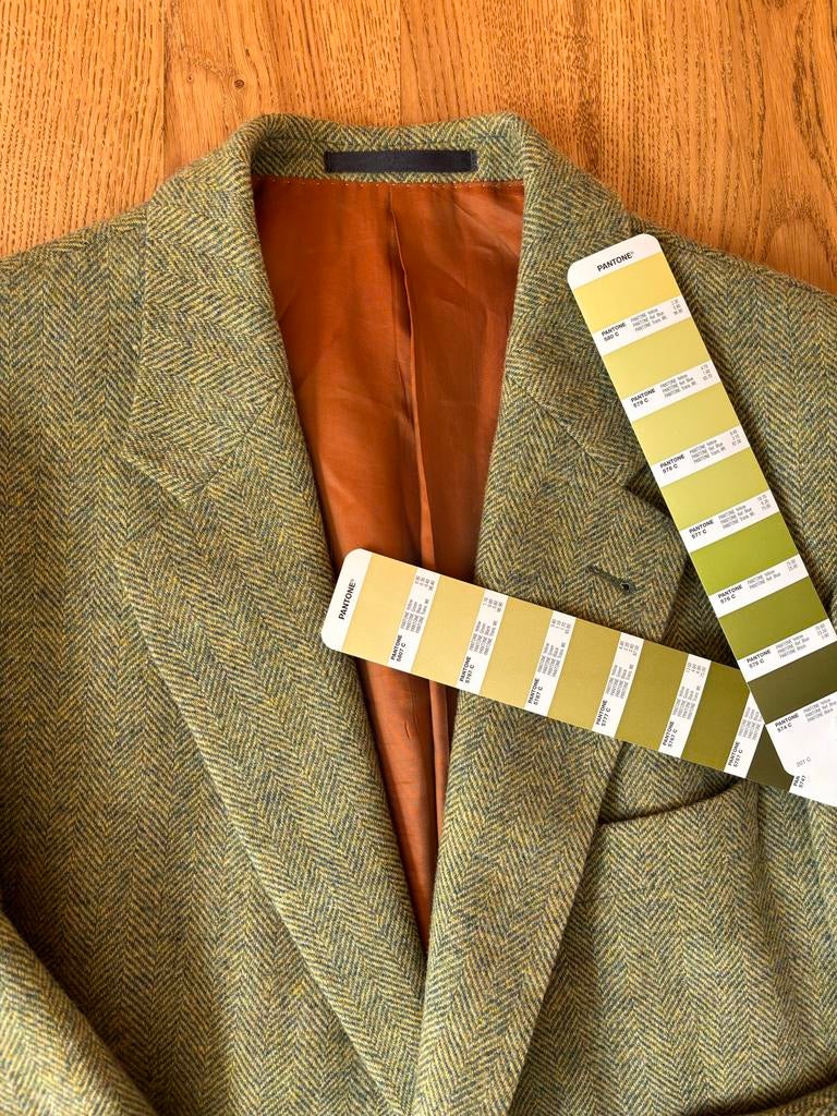 Eduard Dressler Groen wollen jas met visgraatmotief, Kleding | Heren, Kostuums en Colberts, Gedragen, Overige maten, Groen, Ophalen of Verzenden