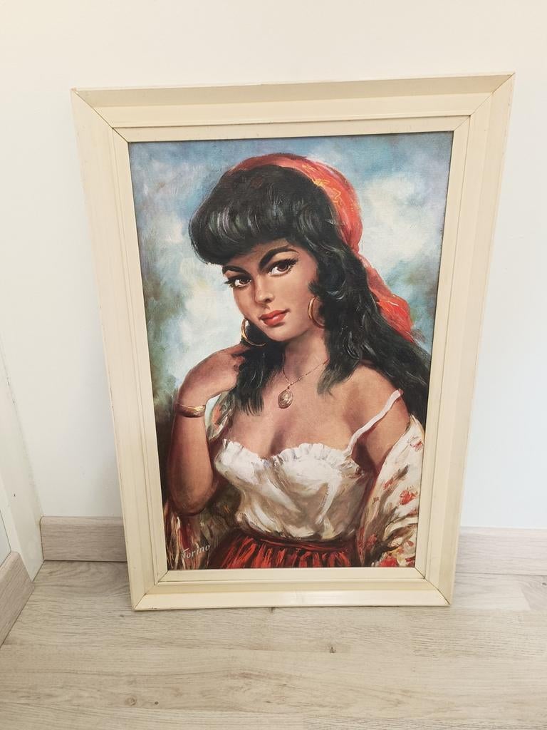 Zigeunerin van Torino Roso prent vintage, Ophalen of Verzenden, 50 tot 75 cm, Schilderij, Minder dan 50 cm