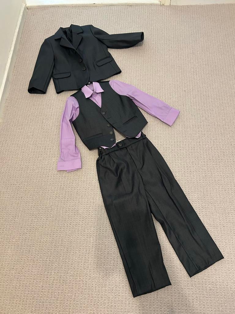Bruidsjongen pak 3-delig paars/antraciet maat 104, Kinderen en Baby's, Kinderkleding | Maat 104, Ophalen of Verzenden, Zo goed als nieuw