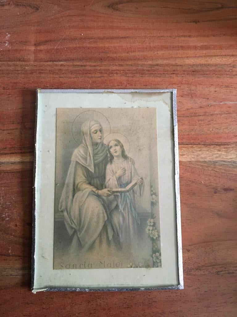 Oude religieuze prent: Sancta Mater Anna met Maria, Antiek en Kunst, Antiek | Religie, Ophalen of Verzenden