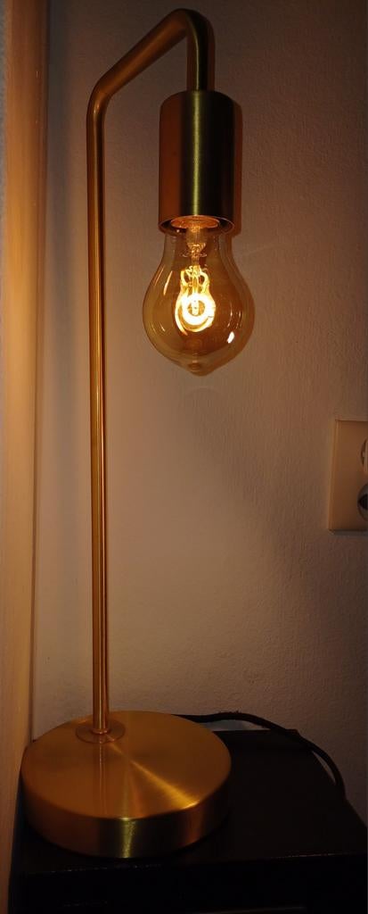Gouden tafellamp met Edison gloeilamp, Huis en Inrichting, Lampen | Tafellampen, Ophalen of Verzenden, Zo goed als nieuw, Metaal