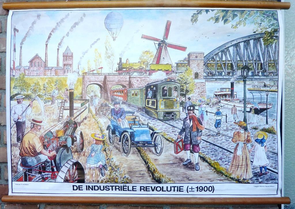 Een prachtige oude schoolplaat m de industiele ontwikkeling, Ophalen of Verzenden, Geschiedenis