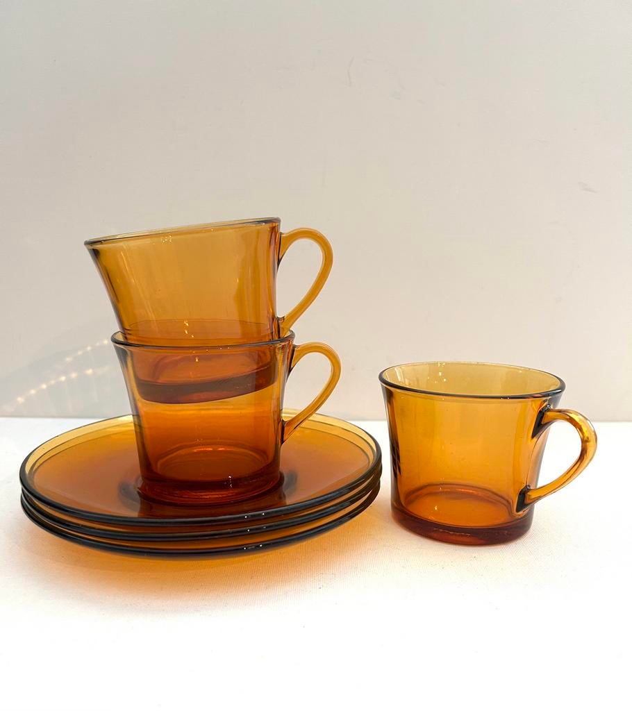 Duralex amberkleurige kop en schotels, Ophalen of Verzenden