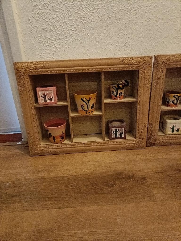 planten potjes in houten kader, Overige materialen, Gebruikt, Rond, Ophalen of Verzenden