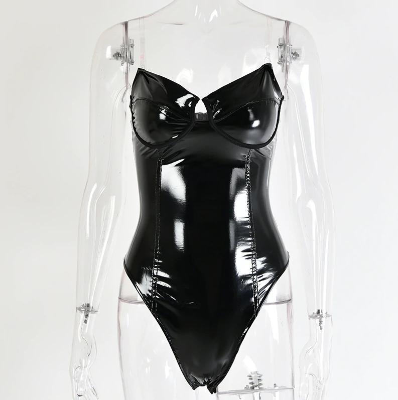 Zwarte leren dames romper pakje bodysuit vrouwen body, Verzenden, Zwart, Body of Korset