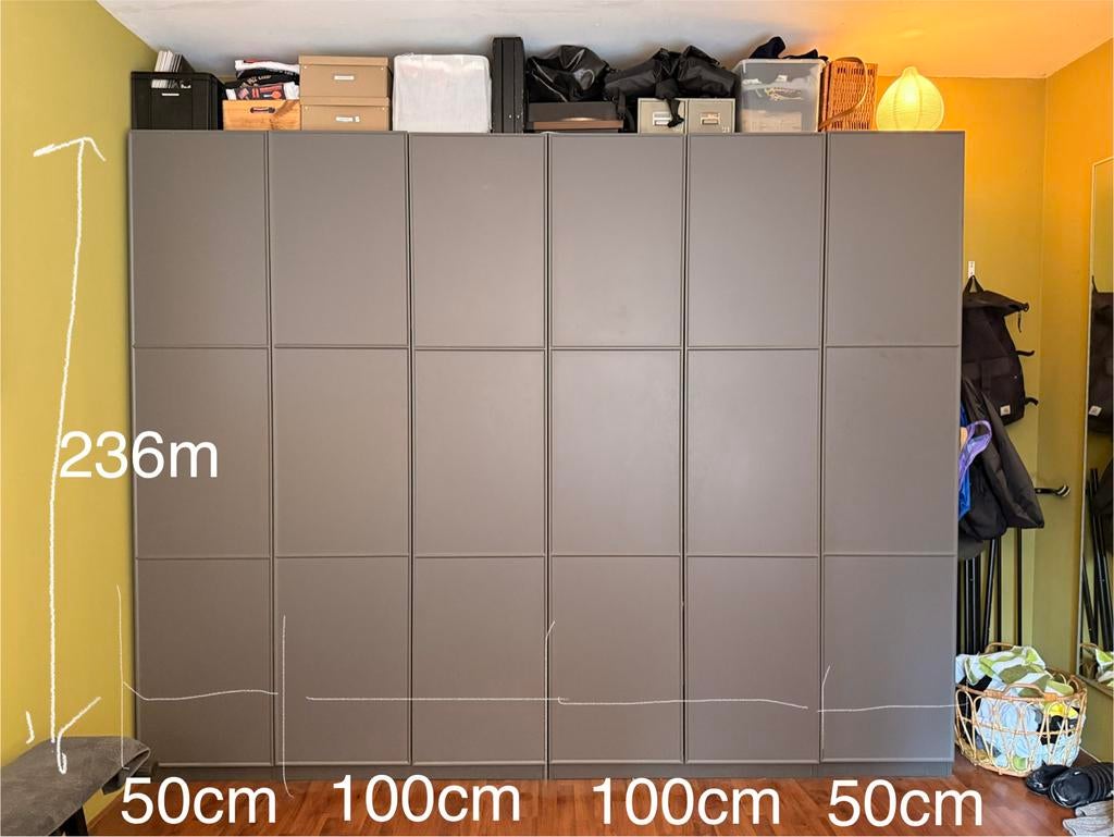 Grijze grote IKEA Pax Kast met lampen + druk systeem, Ophalen, Gebruikt, 200 cm of meer, 150 tot 200 cm