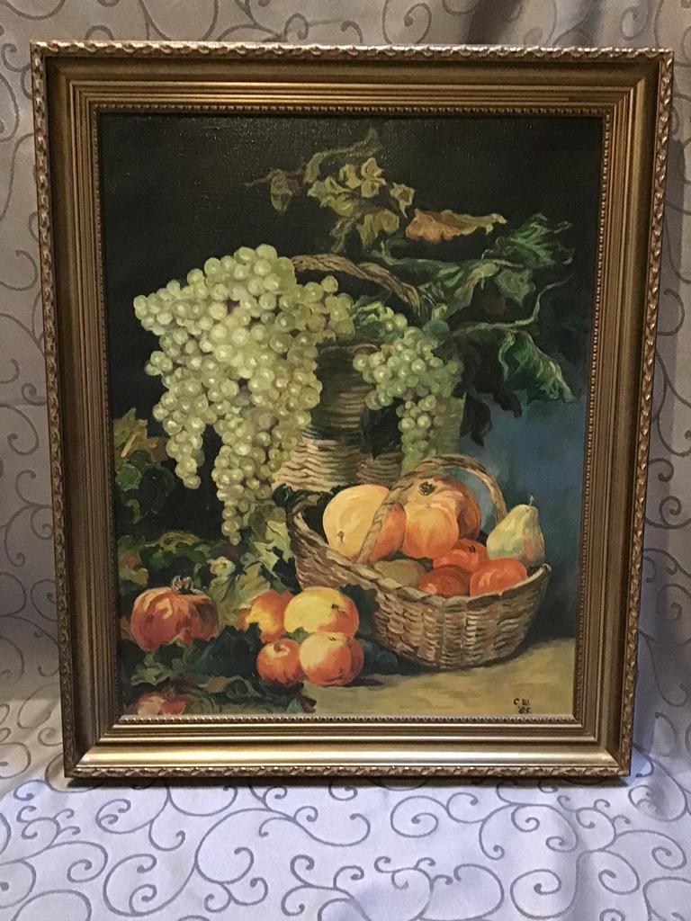 Stilleven met fruit in brocante houten lijst 59x49 cm, Ophalen
