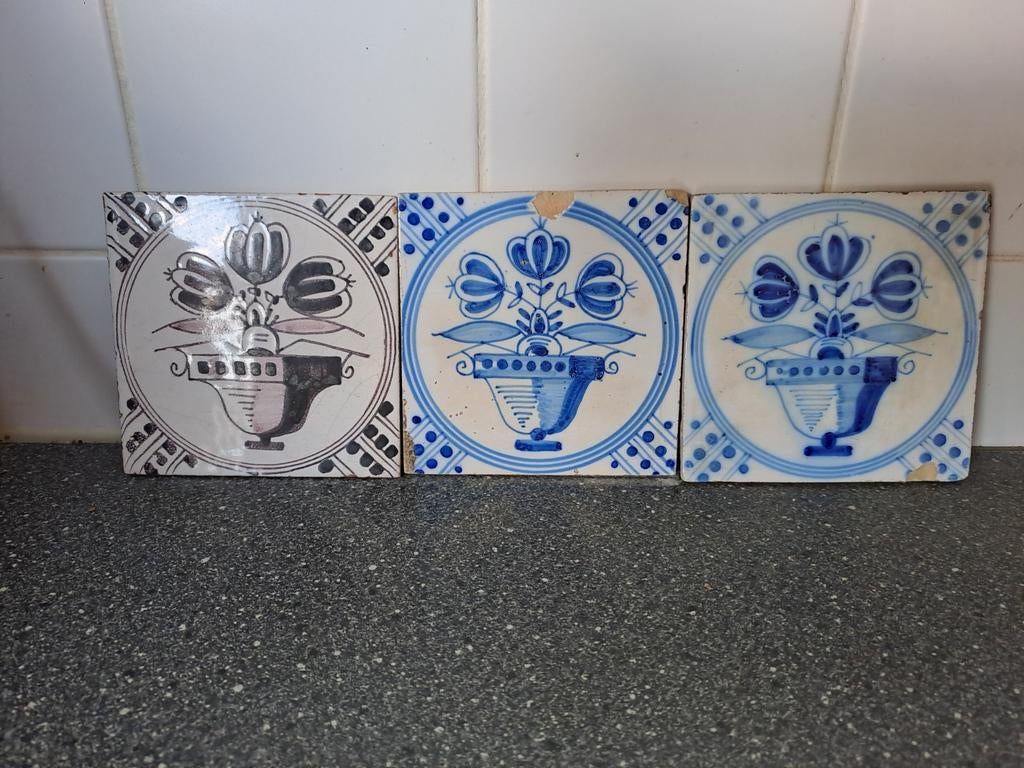 Oude haardtegels 13x13 cm - 3 stuks, Ophalen of Verzenden