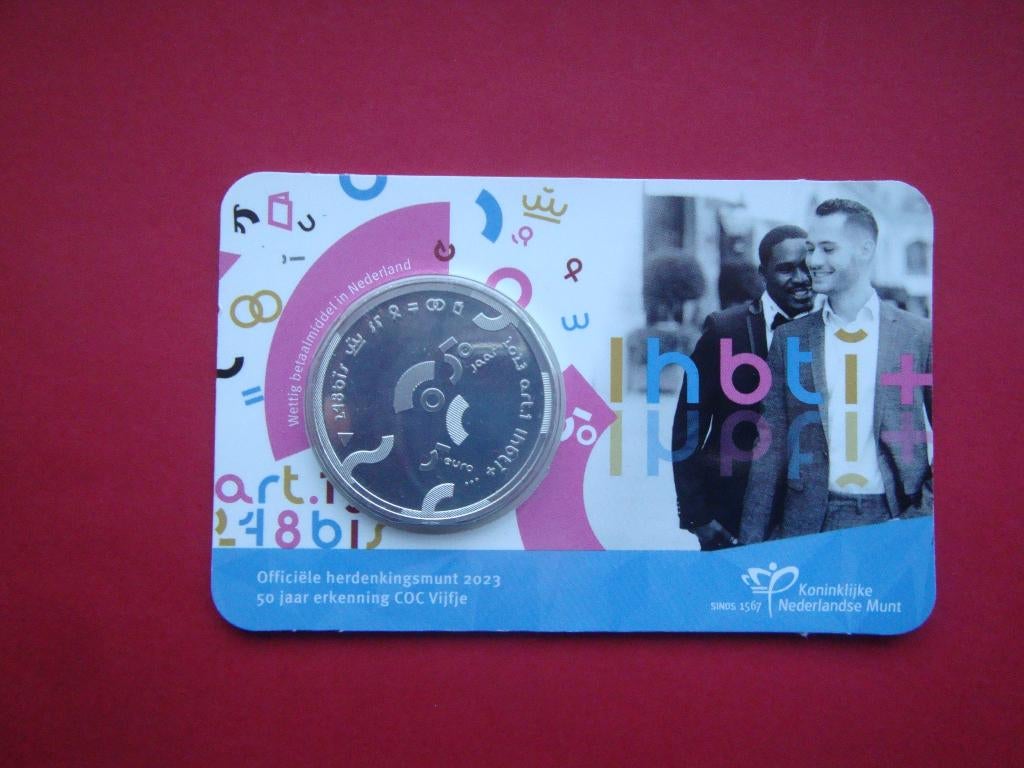 Nederland 5 Euromunt coincard 50 jaar erkenning COC 2023., Verzenden, Nieuw