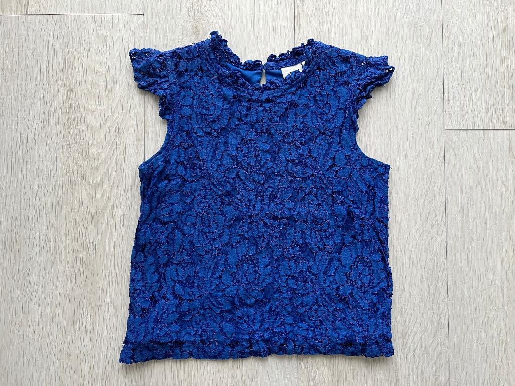 Name It Kanten Top Topje Shirt Kobalt Blauw Kant, Mt 134 140, Kinderen en Baby's, Kinderkleding | Maat 134, Zo goed als nieuw