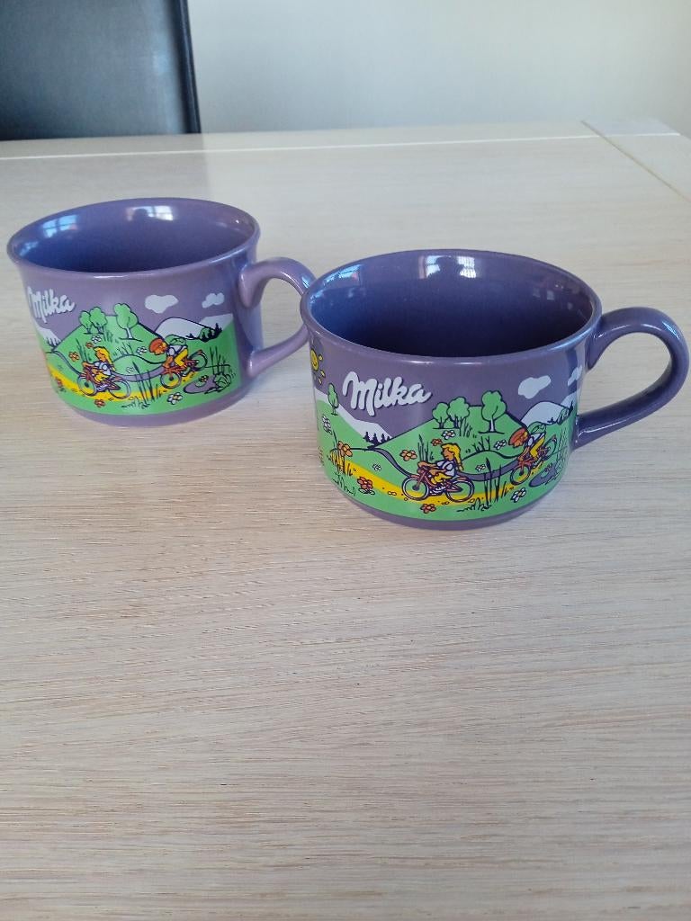 2 keramische mokken Milka, Keramiek, Ophalen of Verzenden, Zo goed als nieuw, Overige stijlen