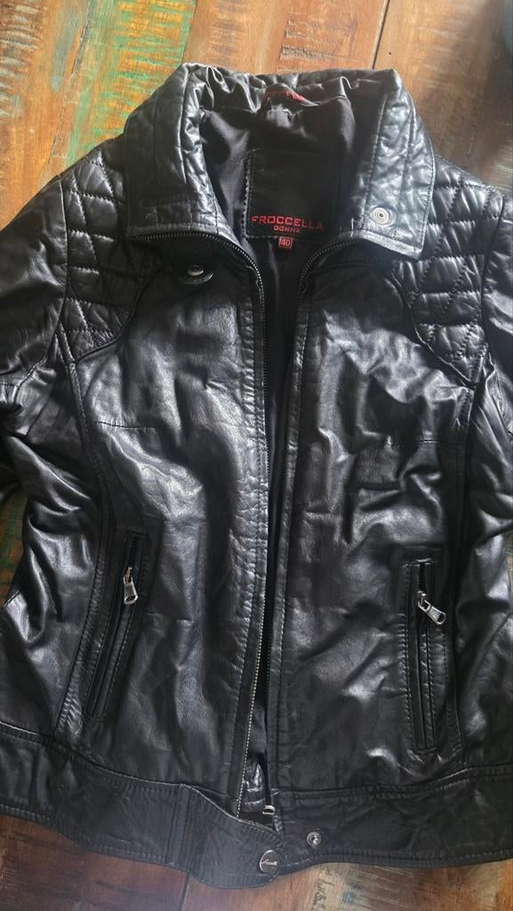 Leren jas zwart froccella donna, Ophalen, Zo goed als nieuw, Maat 34 (XS) of kleiner, Zwart