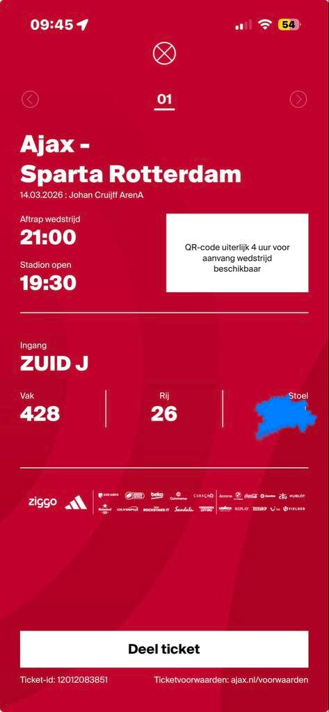 Ajax ticket, Tickets en Kaartjes, Eén persoon