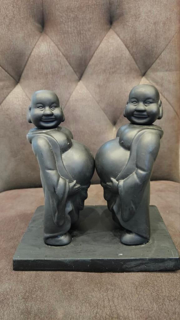 Lachende Boeddha figuren van plastic zwart, Ophalen of Verzenden, Zo goed als nieuw