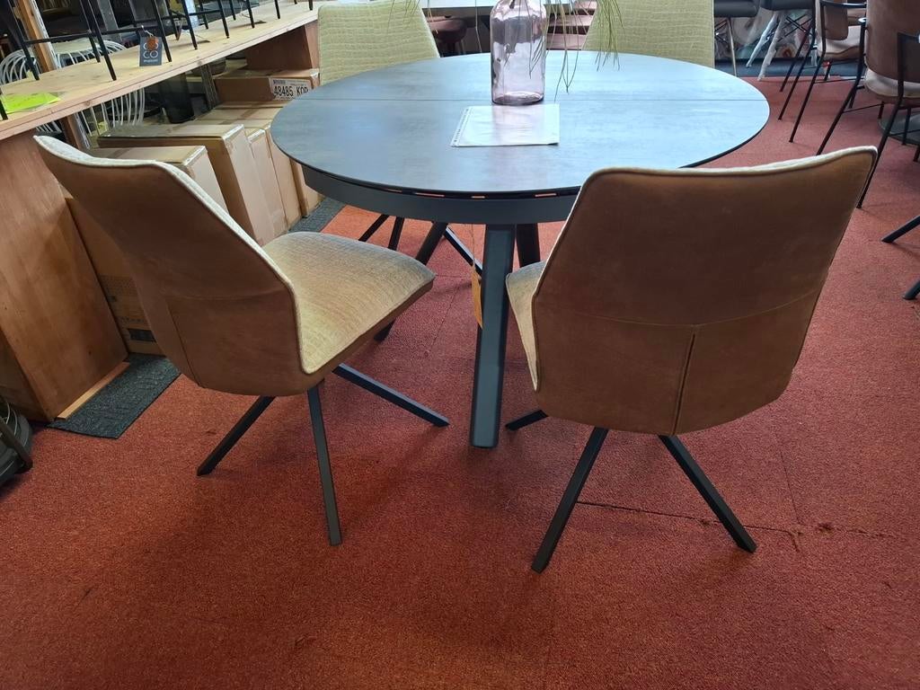 4 Nieuwe Stoelen, Draaibaar, Creme+Cognac, Franky van Xooon, Ophalen, Bruin, Nieuw, Stof