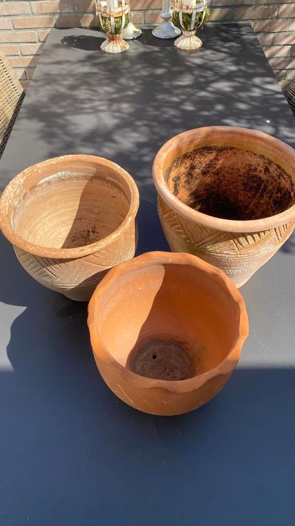 Bloempotten voor tuin of terras terracotta 3 stuks, Tuin en Terras, Bloempotten, Gebruikt, Rond, Minder dan 40 cm, Tuin