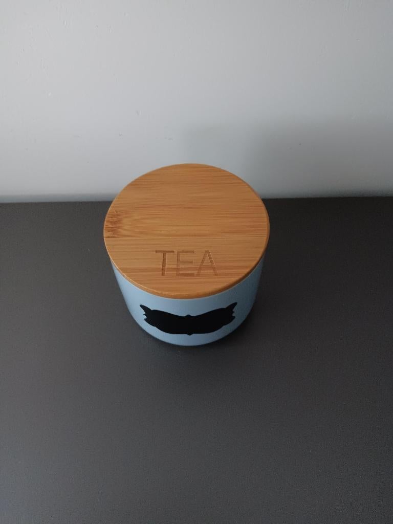Keramische theebus met bamboe deksel blauw, Huis en Inrichting, Keuken | Keukenbenodigdheden, Ophalen of Verzenden, Zo goed als nieuw
