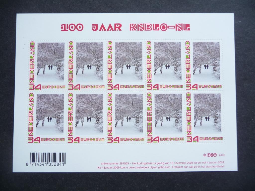 Nederland 2008, Velletje van '100 jaar KNBLO' V2619 postfris, Postzegels en Munten, Ophalen of Verzenden, Nederland