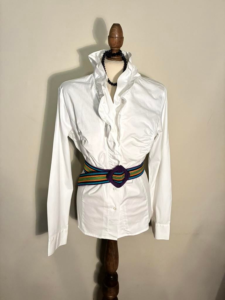 PURDEY BLOUSE WHITE COTTON STRETCH, Verzenden, Zo goed als nieuw, Maat 42/44 (L), Wit