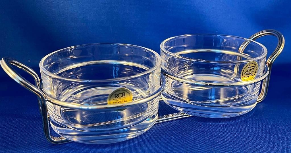 2 kristallen schaaltjes in verzilverde houder, Ophalen of Verzenden