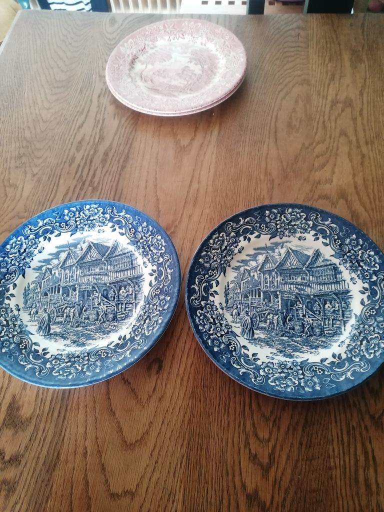 2x Vintage Blauw-Witte Borden Royal Tudor Ware, Ophalen