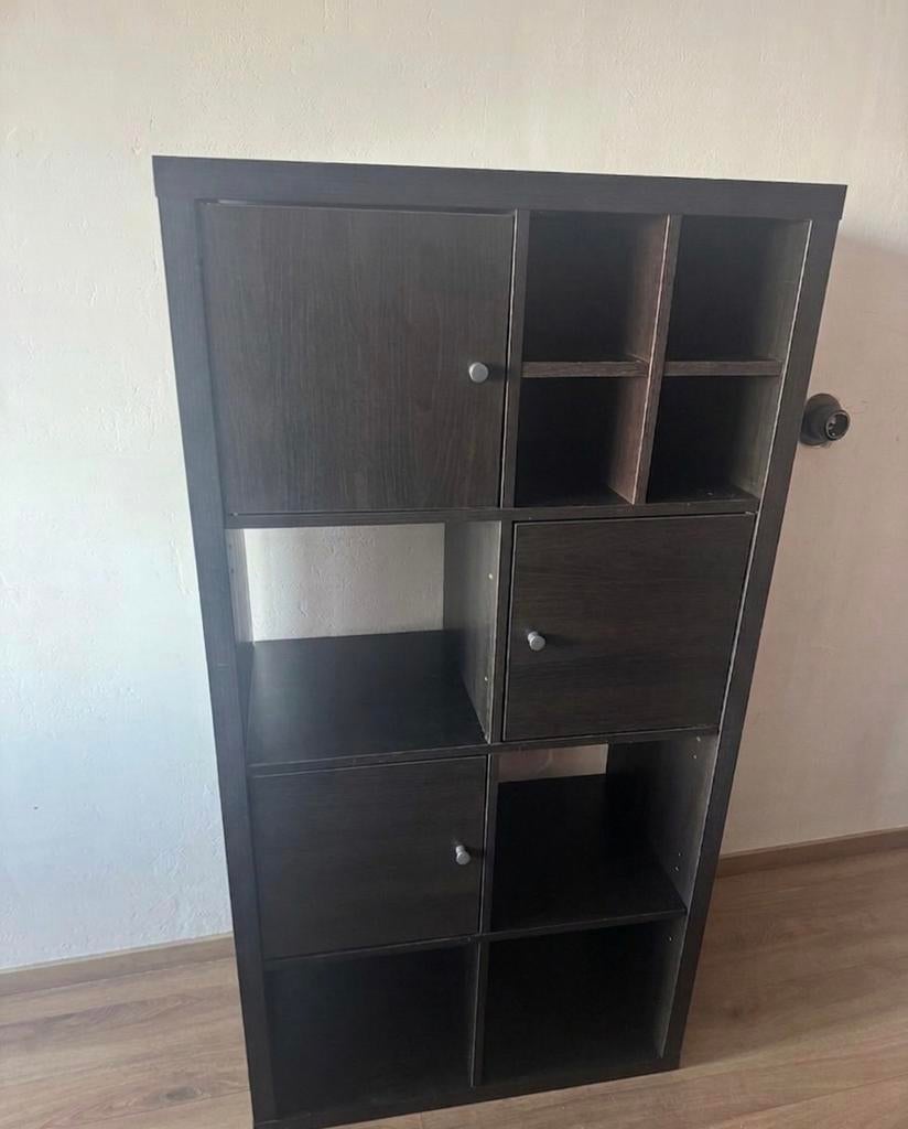 IKEA Kallax kast met 3 deuren + 1 verdeler donkerbruin/zwart, Ophalen, Gebruikt